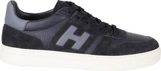 Hogan Blue H Tv Smooth Leather Suede Rubber Sole Sneakers
