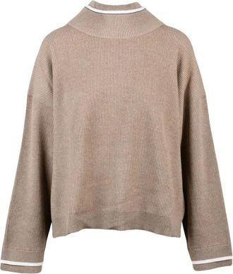 Brunello Cucinelli Maglia Cannettata - Dames - Coltruien - Beige - M - Wol - Truien & Vesten