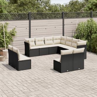 vidaXL Set De Sof&aacute;s De Jard&iacute;n 11 Pzas Y Cojines Rat&aacute;n Sint&eacute;tico Negro Vidaxl