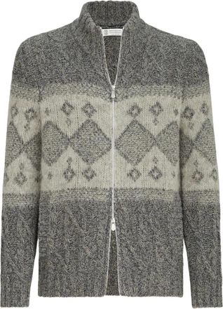 Brunello Cucinelli Truien & Vesten, Heren, Veelkleurig, M, Wol, Fair Isle Ritssluiting Vest