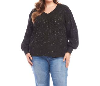 Karen Kane Sequin V-Neck Sweater - Plus In Black