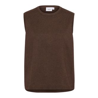 Saint Tropez Gebreid Vest Donker Eiken Melange - Dames - Truien - Bruin - Maat: L