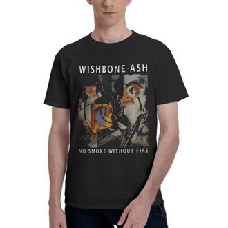 Generic Mens Wishbone-Rock Band T-Shirt Short Sleeve Tee-Shirt Basic Simple Vintage Tops Cotton Crew Neck Shirt Black L
