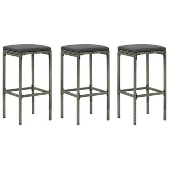 vidaXL Vidaxl - Taburetes De Cocina Con Cojines 3 Uds Rat&aacute;n Sint&eacute;tico Gris