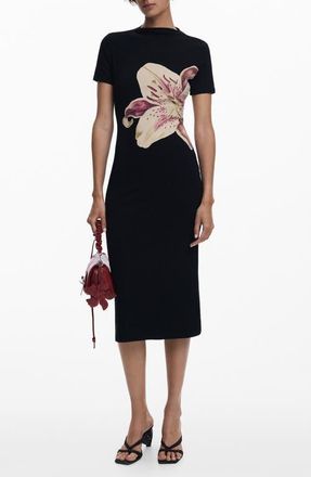 Desigual Orchid Rib Midi Dress in Black at Nordstrom, Size Large