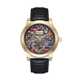 Heritor Mens Emmanuel Semi-Skeleton Leather-Band Watch - Gold Stainless Steel - One Size