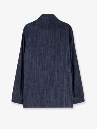 Hev&ograve; Cotton Blend Denim Shirt-Jacket - Blue