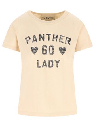 Valentino Garavani Womens Panther Lady T-shirt - Cream Cotton - Size Medium