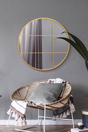 MirrorOutlet Gold Metal Framed Round Window Wall Mirror 31 X 31 (80x80CM) | Size: 1 Pack