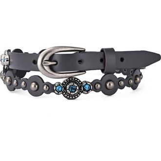 OLD TREND Rosa Genuine Leather Embellished Vintage Inspired Belt in Grey at Nordstrom, Size Medium