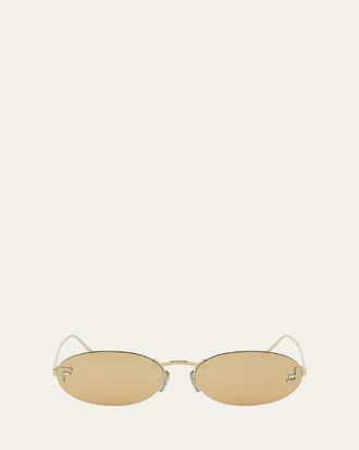 Fendi Embellished FF Oval Metal Sunglasses