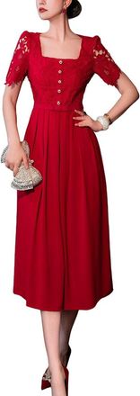 Burryco Red Solid Midi Dress
