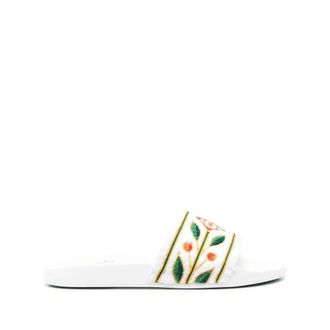 Casablanca Sliders, male, White, 9 UK, White Rubber Slippers with Embroidery