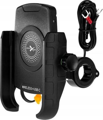 OEM Soporte Para Motocicleta Biketec Con Cargador Inductivo Usb-c, Carga R&aacute;pida Para Tel&eacute;fono Montado En El Manillar O Espejo Tipo: R9w-pd Metal Inal&aacute;mbri