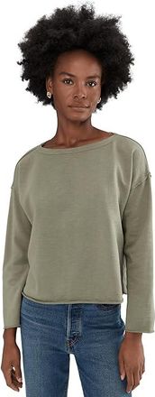 Eileen Fisher Petite Garment Dyed Terry Bateau Neck Boxy Top Womens Clothing Bayleaf : PXS, Cotton