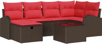 vidaXL Juego De Sof&aacute; Con Coj&iacute;n Manual Marr&oacute;n Y Rojo Rat&aacute;n Sint&eacute;tico Vidaxl