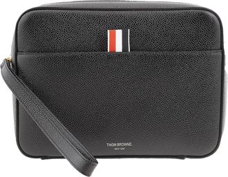 Thom Browne Mens Black Pebble Grain Leather Dopp Kit Zip Pouch