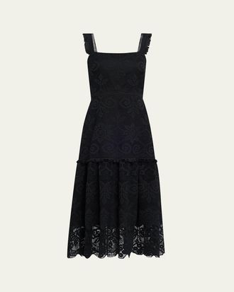 Kobi Halperin Mona Square-Neck Lace Midi Dress