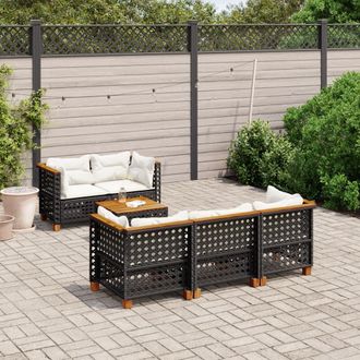 vidaXL Set De Sof&aacute;s De Jard&iacute;n 6 Piezas Y Cojines Rat&aacute;n Sint&eacute;tico Negro Vidaxl