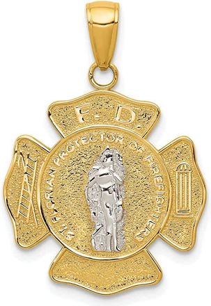 Diamond2Deal 14k Two-tone Gold Saint Florian Medal Pendant