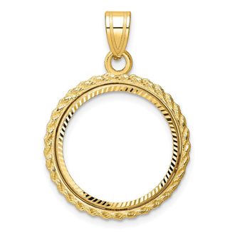 Diamond2Deal 14k Yellow Gold Diamond-cut Casted Rope 18.0mm Coin Bezel Pendant