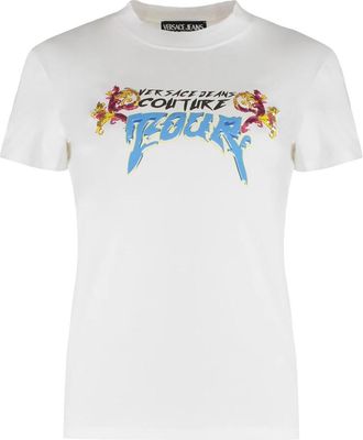 Versace Jeans Couture Crystal Zebra T-Shirt - Dames - T-shirts - Wit - S - Katoen - Tops