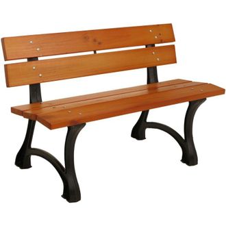 Hhg Non utilizzato] Panca da giardino HHG 436, panchina da parco in legno 2 posti, ghisa legno pino certificato mvg, 125cm, teak