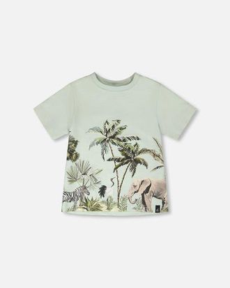 Deux par Deux Organic Cotton Safari Print Short Sleeves T-Shirt in Mint Green at Nordstrom, Size 24M