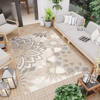 Tapiso Alfombra de exterior de polipropileno en crema y beige 80x150 cm