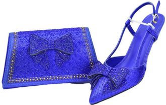 Generic Womens Shoes and Bags Set Sparkly Rhinestone Bow Decorated Stiletto High Heel Shoes Evening Handbag