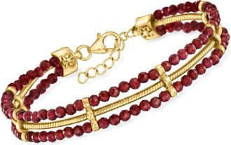 Ross-Simons Garnet Bead and Snake-Chain Bracelet in 18kt Gold Over Sterling