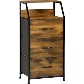 HOMCOM Homcom - C&oacute;moda Cajonera C&oacute;moda De Madera Con 3 Cajones De Tela Plegable Y Estante Abierto Para Sal&oacute;n Oficina Dormitorio Estilo Industrial 44x29x92 Cm