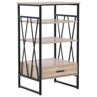 Beliani Estanter&iacute;a Madera Clara Negro 101 Cm Librer&iacute;a Mueble Tv 3 Baldas Oficina Keene