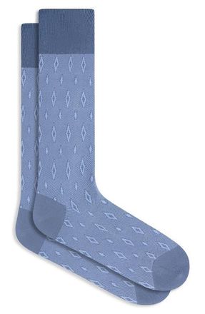Bugatchi Diamond Mercerized Cotton Blend Dress Socks in Steel at Nordstrom