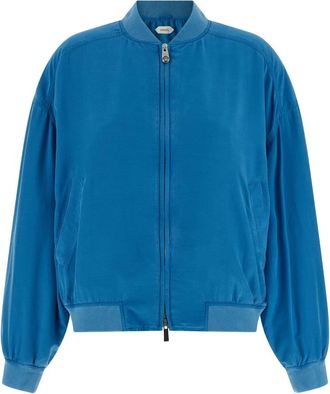 Versace Silk Poplin Blouson - Dames - Bomber jackets - Blauw - S - Jassen