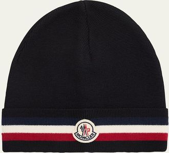 Moncler Mens Wool Tricolor Wool Knit Beanie Hat