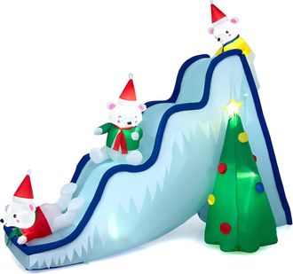 Costway Costway Oso Polar Inflable De 200 Cm, Decoraci&oacute;n Navide&ntilde;a Con Luces Led Y Clavijas En El Suelo, Inflable Port&aacute;til Para Uso En Interiores Y Exteriores,