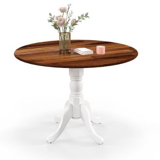 Costway Costway Wooden Dining Table with Round Tabletop & Curved Trestle Legs in Grey