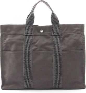 Herm&egrave;s Gray Nylon Canvas Canvas Tote Bag (Pre-Owned)