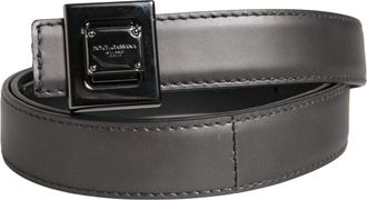 Dolce & Gabbana Men Silver Classic Leather Square Buckle Belt Lamb