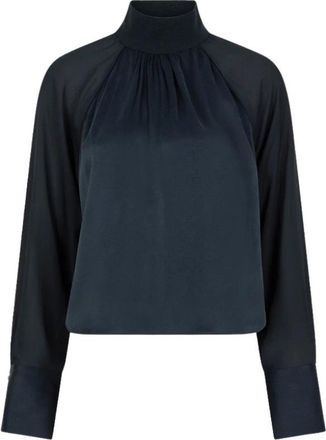 Dante6 Midnight Green Satijnen Top met Opstaande Kraag - Dames - Blouses - Groen - M - Satijn - Overhemden