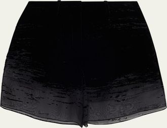 GRACE LING Glitch Devor&eacute; Velvet Sheer Chiffon Shorts