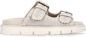 Mou Ivory Front Straps Suede Sandals