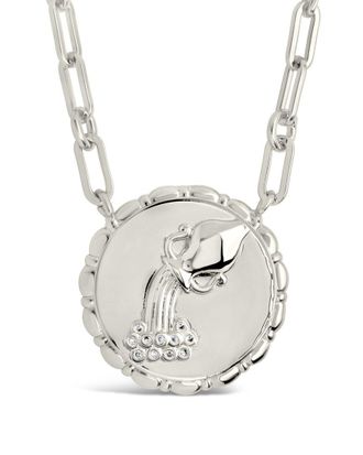 Sterling Forever Rhodium Plated Cz Bold Link Aquarius Zodiac Necklace