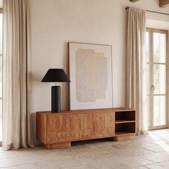 Maisons du monde Mueble TV de 2 puertas y 3 estantes con grabados geom&eacute;tricos, 175 cm