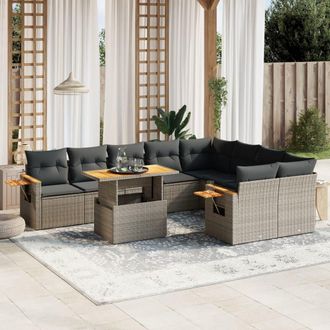 vidaXL Set De Sof&aacute;s De Jard&iacute;n 10 Pzas Con Cojines Rat&aacute;n Sint&eacute;tico Gris Vidaxl