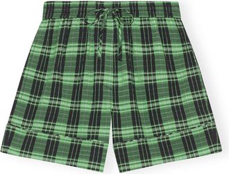 Ganni Green Seersucker Check Shorts - Size 32 Organic Cotton