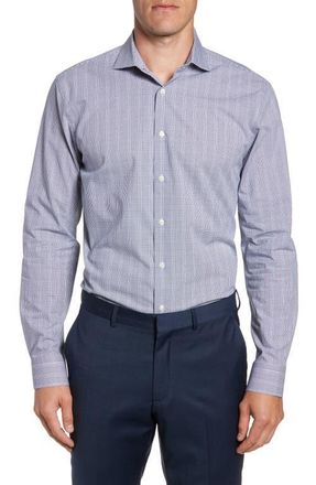 Nordstrom Tech-Smart Trim Fit Stretch Plaid Dress Shirt in Blue Twilight at Nordstrom, Size 15.5 32
