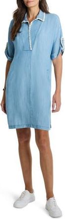 Nic+Zoe Embroidered Detail Denim Shift Dress in Mid Wash at Nordstrom Rack, Size Small