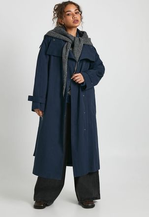 Boohoo Womens Oversized Collared Trench Coat - Navy Cotton - Size 12 UK